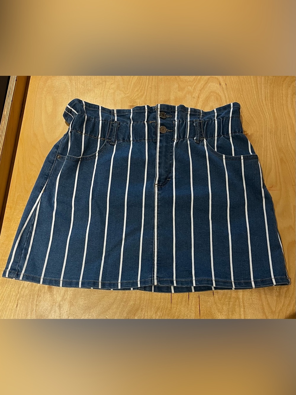 Jolt Navy and White Vertical Stripe Mini Skirt
